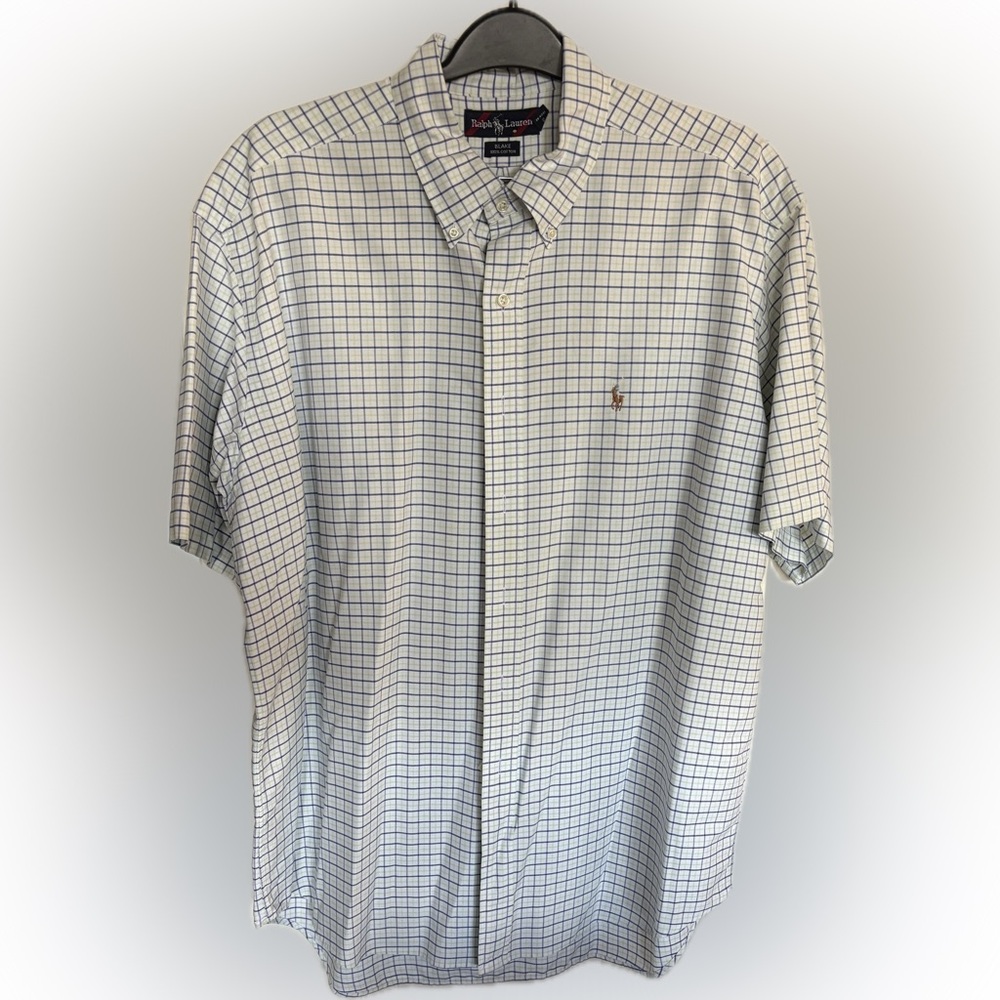 Ralph Lauren Men's White and Blue Checkered Shirt